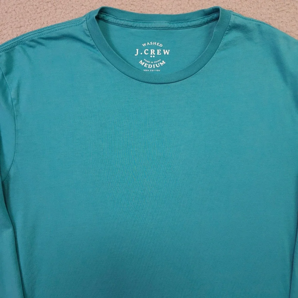 J Crew Long Sleeve T-Shirt Mens Medium Teal Washed Cotton Crew Neck Long Sleeve